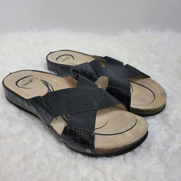 Abeo BIO System Sandals Womens Size 9 Footbed Coronado Croc Embossed Black - Picture 1 of 10
